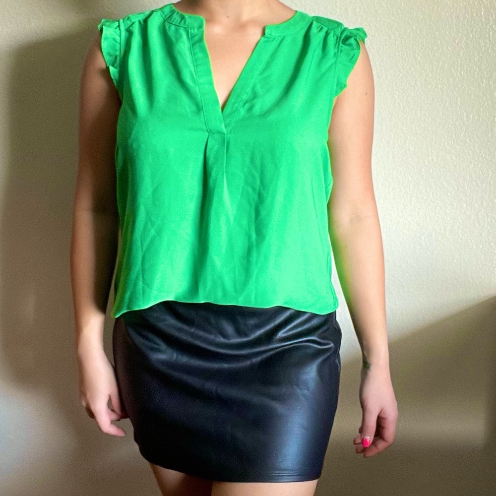 Ruffle Sleeve Green Top